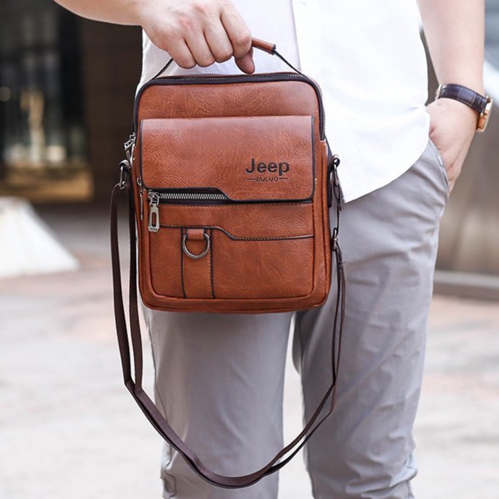 Jeep Men's PU Leather Shoulder Messenger Bag Stylish Handbag for Work