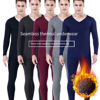 Men Seamless Elastic Warm Velvet Inner Wear, Thermals Pajama Set