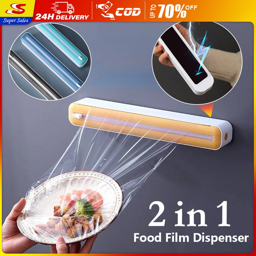 【SuperSales】Cling Film Dispenser Cutter Saran Wrap Dispenser Aluminum ...