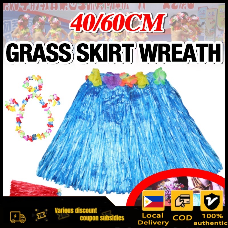 Hawaiian Grass Skirt Costume Set for Luau Party Decorations Fancy Dress  Black 