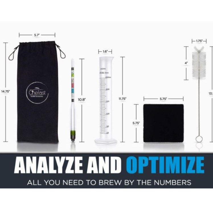 ♞Chefast TripleScale Hydrometer Test Jar Kit Wine Beer Mead Shopee