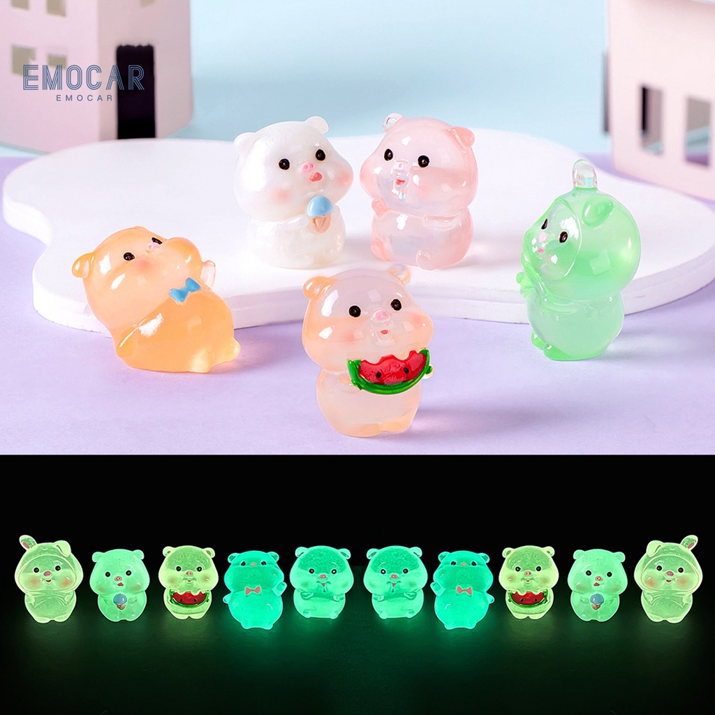 EDN-5Pcs Miniature Statue Cute Luminous Pig Sculpture Glow-in-The-Dark ...