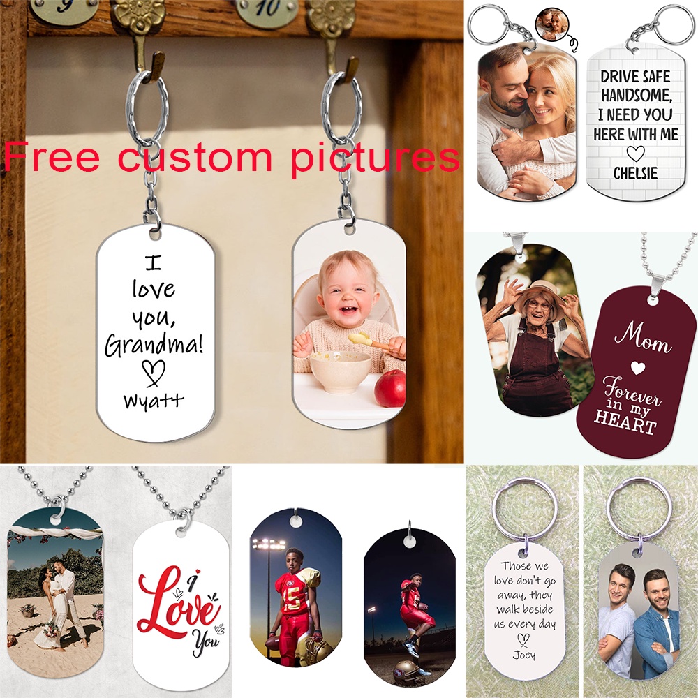 Personalized custom rectangular color photo keychain with engraving ...