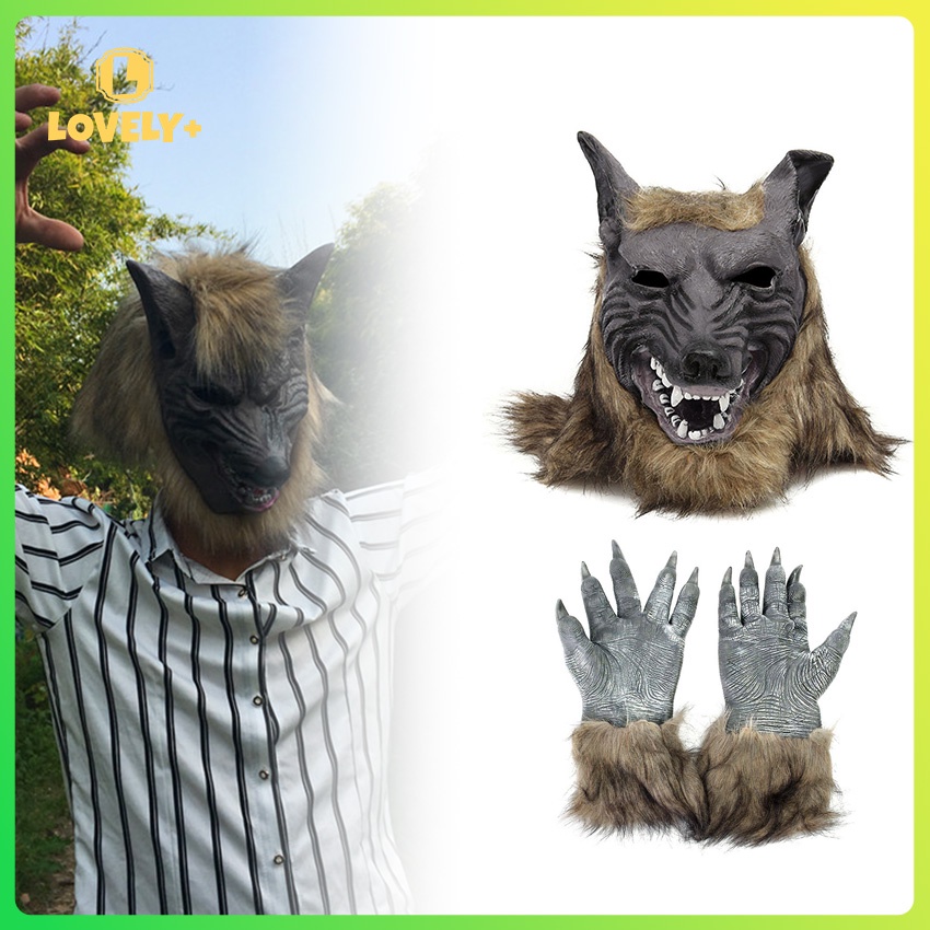 Savage Wolf Head Mask and Gloves Halloween Big Bad Wolf Decor Adult ...