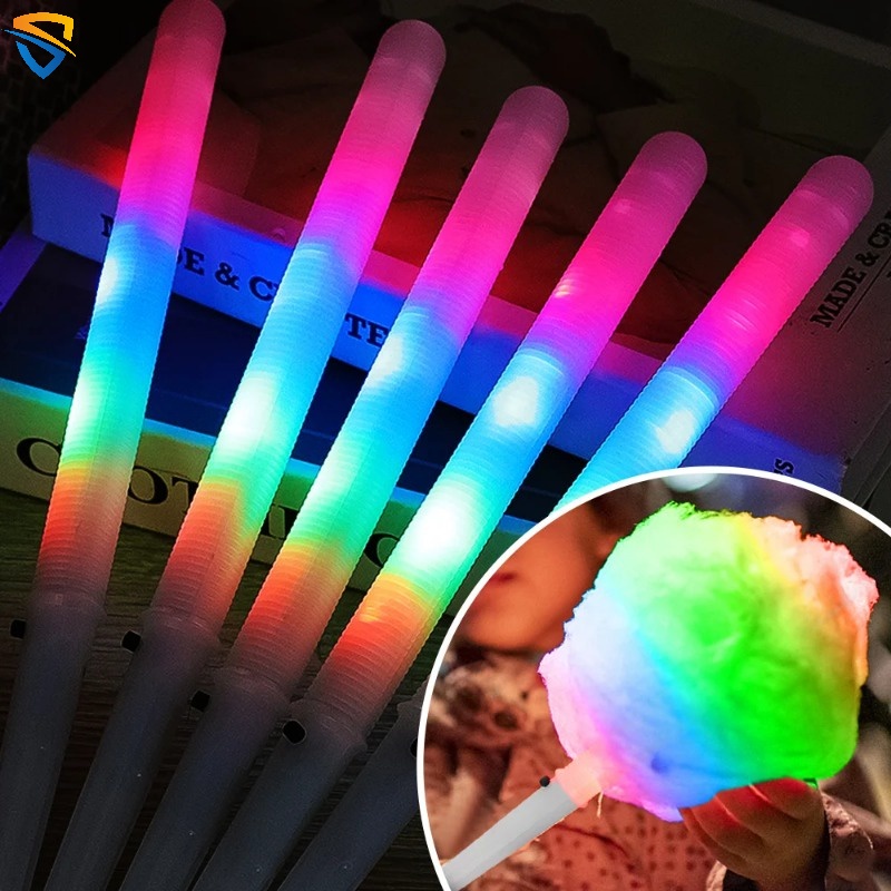 Cute Personality Colorful LED Glowing Cotton Candy Stick Toy Reusable