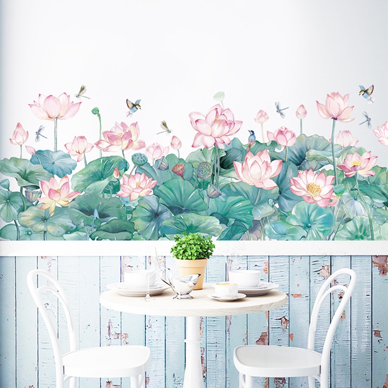 PST Belle Chinese Style Lotus Green Plant Leaf Sticker Living ...