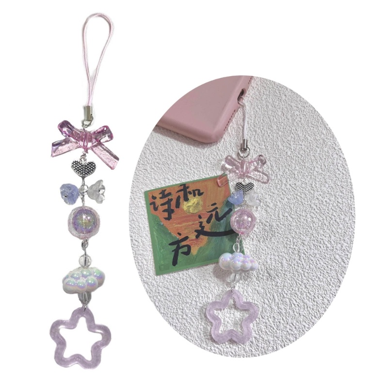 Star Charm Phone Strap Phone Charm Keychain Crystal Bead Keychain Women Girls Halloween Bat Pendant Keyring Ornament