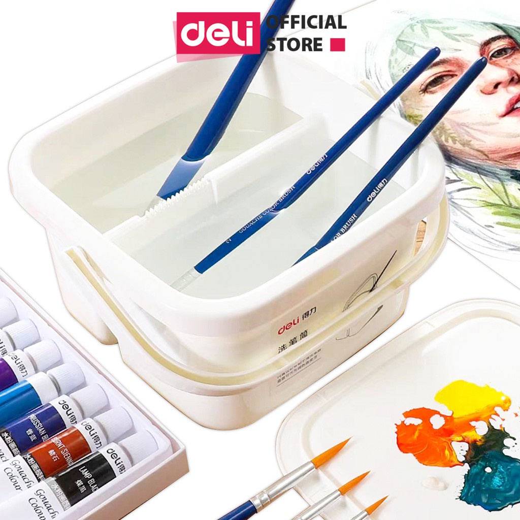 2 Compartment Paint Brush Washing Bucket with Pallet Lid Deli Plastic ...