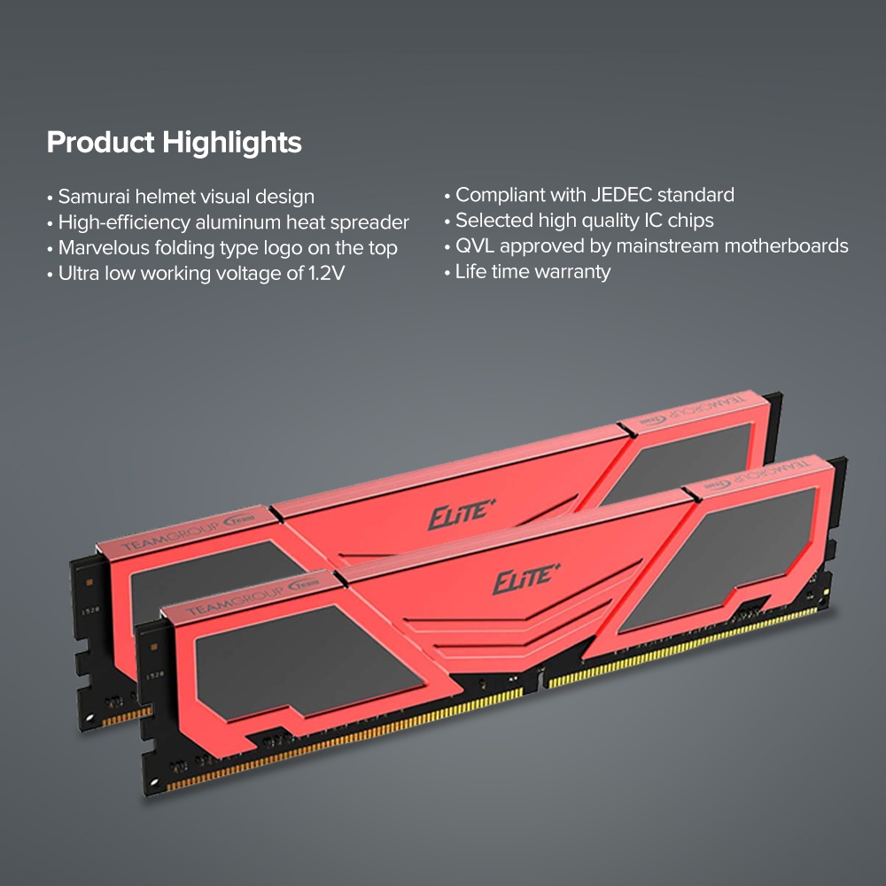 Team Elite Plus 8gb 1x8 3200Mhz Ddr4 ram| Black Gold and Black Red| 288 ...