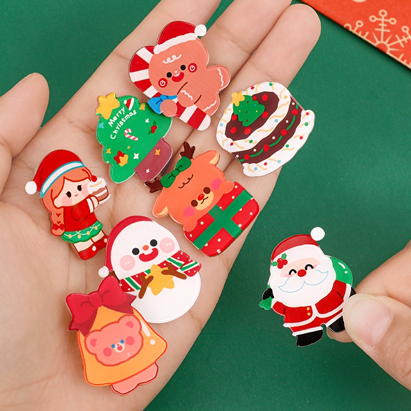 Christmas Cartoon Acrylic Brooches Santa Claus Elk Xmas Tree Brooch Pin ...