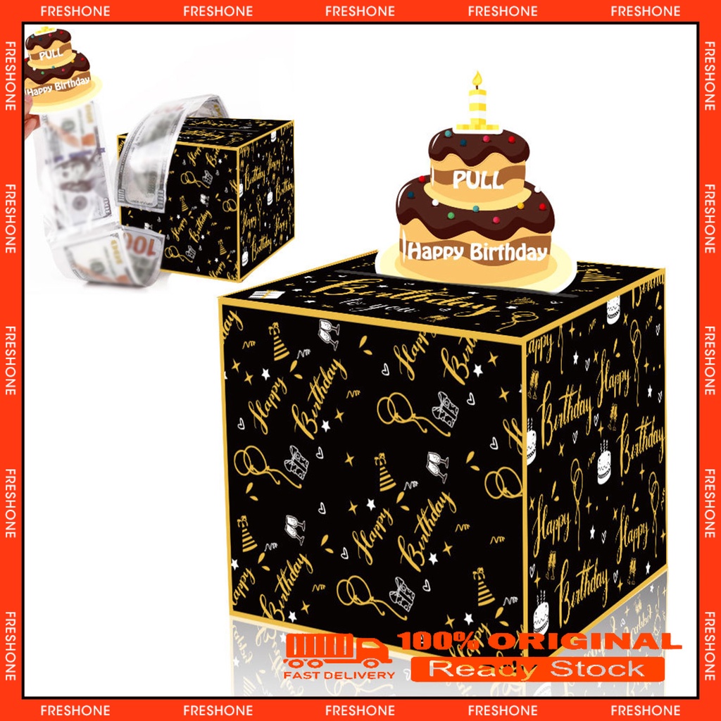 COD 1 Set Happy Birthday Money Box with Clear Bag Card Tape Funny Pull ...
