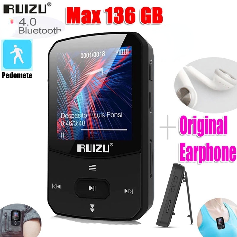 RUIZU X52 Sport MP3 Player 8gb Clip Mini with Screen Support Pedometer ...