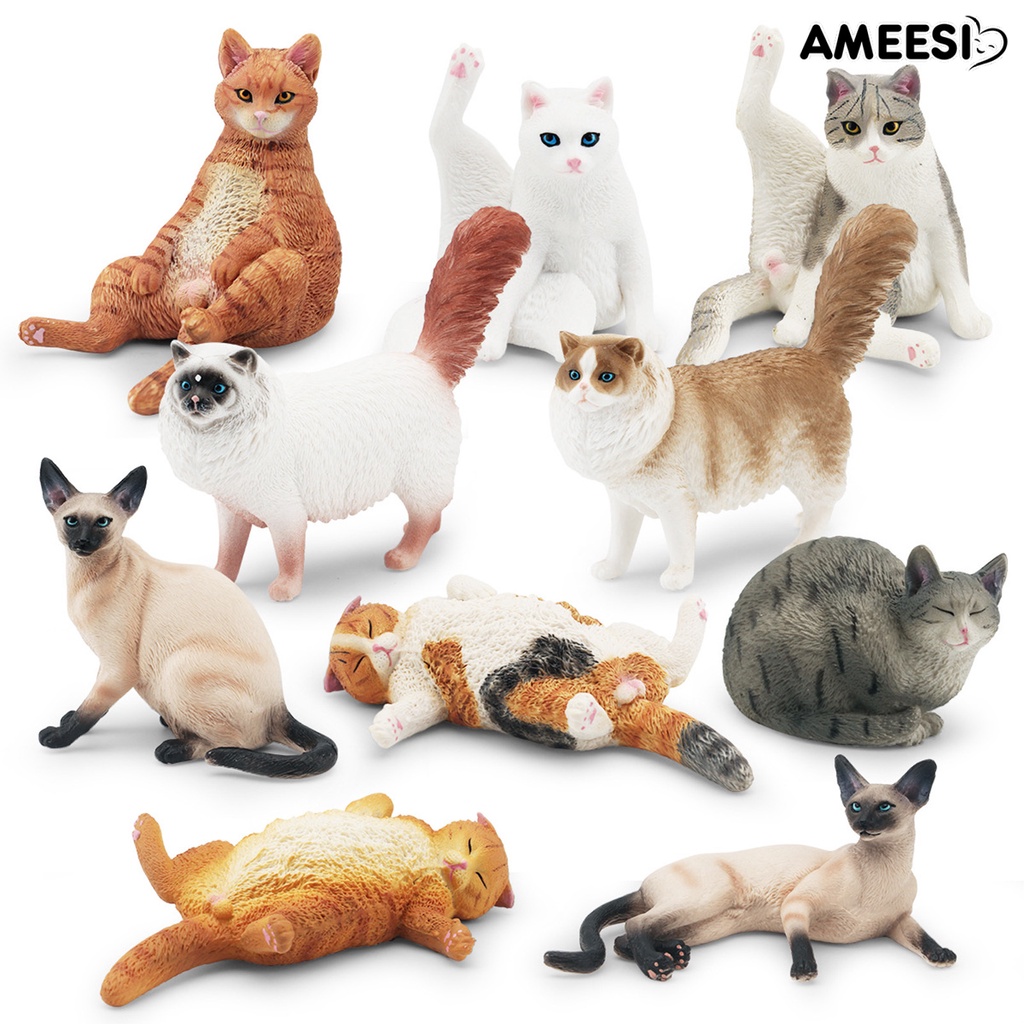 Ameesi Simulation Cat Figurine PVC Solid Kitten Model Realistic ...