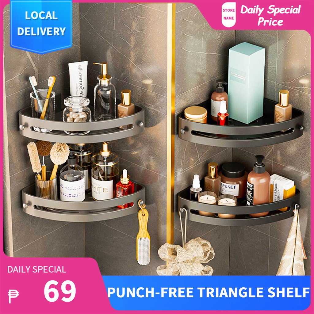 Punch-free Bathroom Corner Shelf Triangle Storage Rack Wall Mounted ...