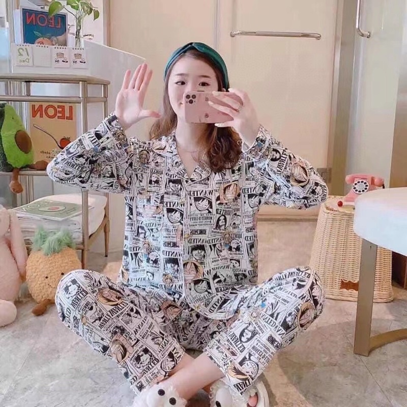 Kawaii One Piece Luffy Pajamas Cartoon Sleepwear Long Sleeve