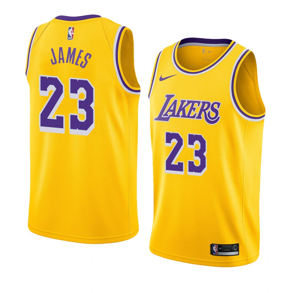 NBA Heat Pressed Men's Yellow Lakers 23 LeBronˉJames 28 Hachimura