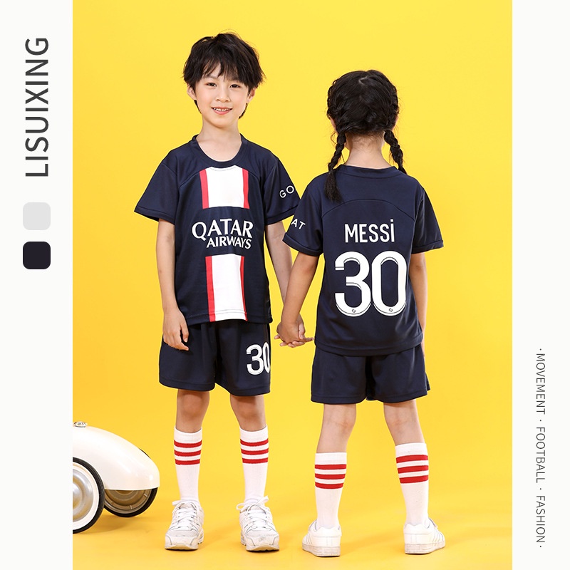 22 23 Season No.30 Messi Jersey for Kids Top and Shorts Soccer Sets Boys Girls Football Clothes