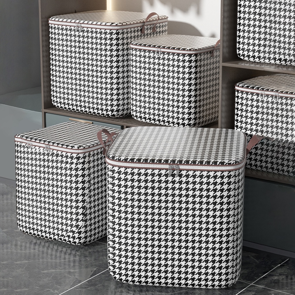 110L Houndstooth Storage Box with Lids Bedroom Clothes Quilt Storage