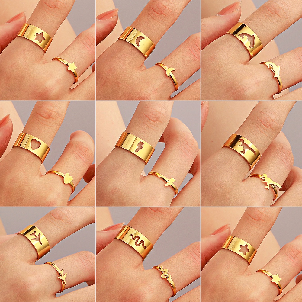 Trendy Gold Color Aircraft Dinosaur Lightning Butterfly Rings for Women ...