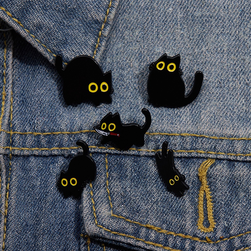 Cute Black Cat Enamel Pin Brooches Cartoon Cat Animal Brooch Lapel ...