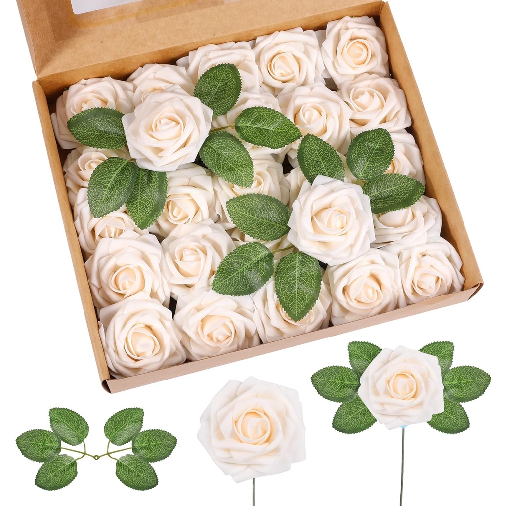 Fake Roses Foam Artificial Flowers with Stem Bride Bouquet For DIY ...