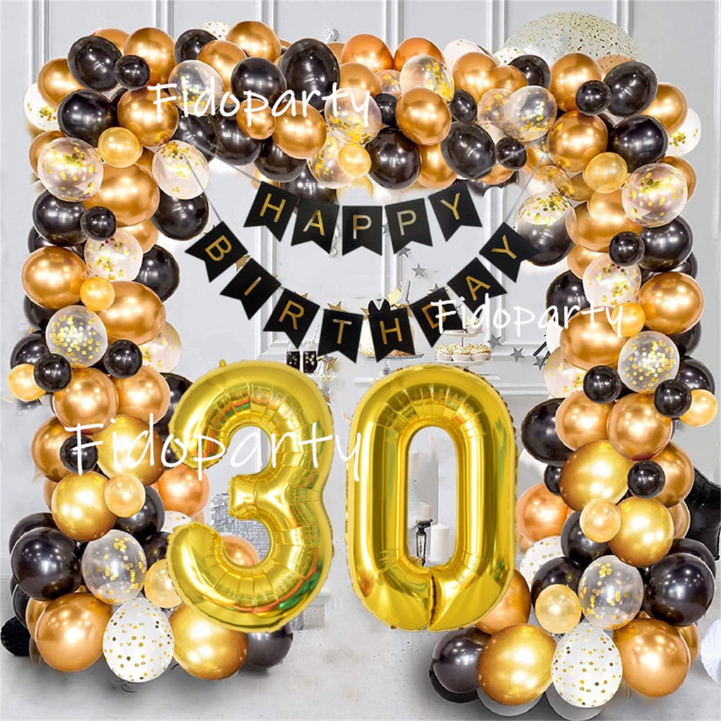 Black Gold Balloon Garland Arch Kit Confetti Latex Happy 30th 40th 50th ...