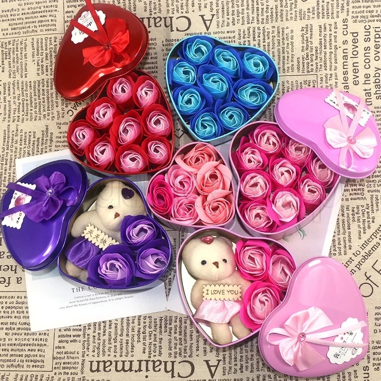 Portable Gift Packing Casket - Kawaii Bear Soap Rose Gift Set - Heart ...