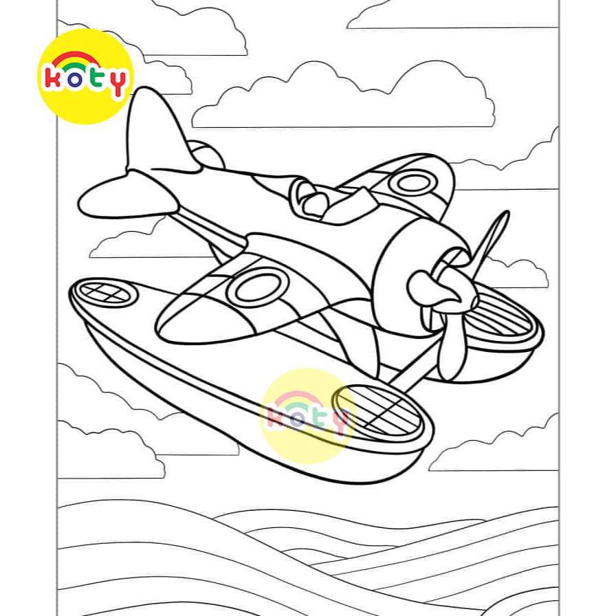 Set of 50 Coloring Pages with Themes of Vehicles - Planes - Boats