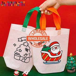 Wholesale Prices Cartoon Christmas Graffiti Handbag Elk Painting Storage Bag Large Capacity Present Package Xmas Tree Non woven Shopping Pouch DIY Eco friendly Pocket Shopee Philippines