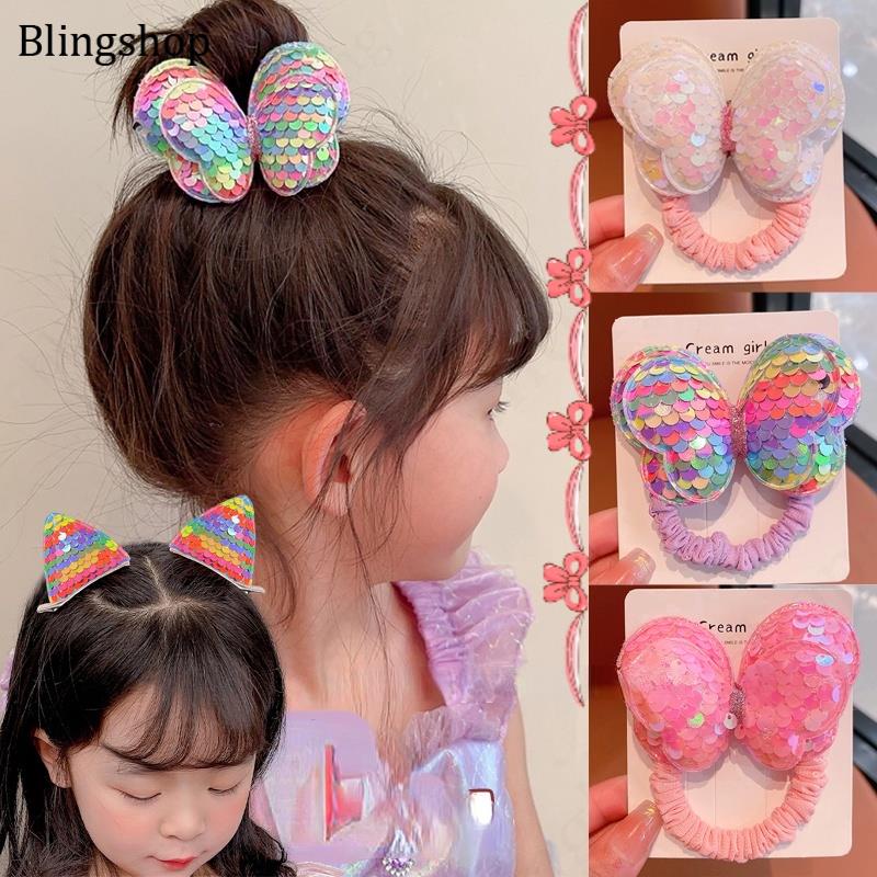 New Ponytail Cute Sequin Bow Hair Rope Children's Girls Head Rope ...