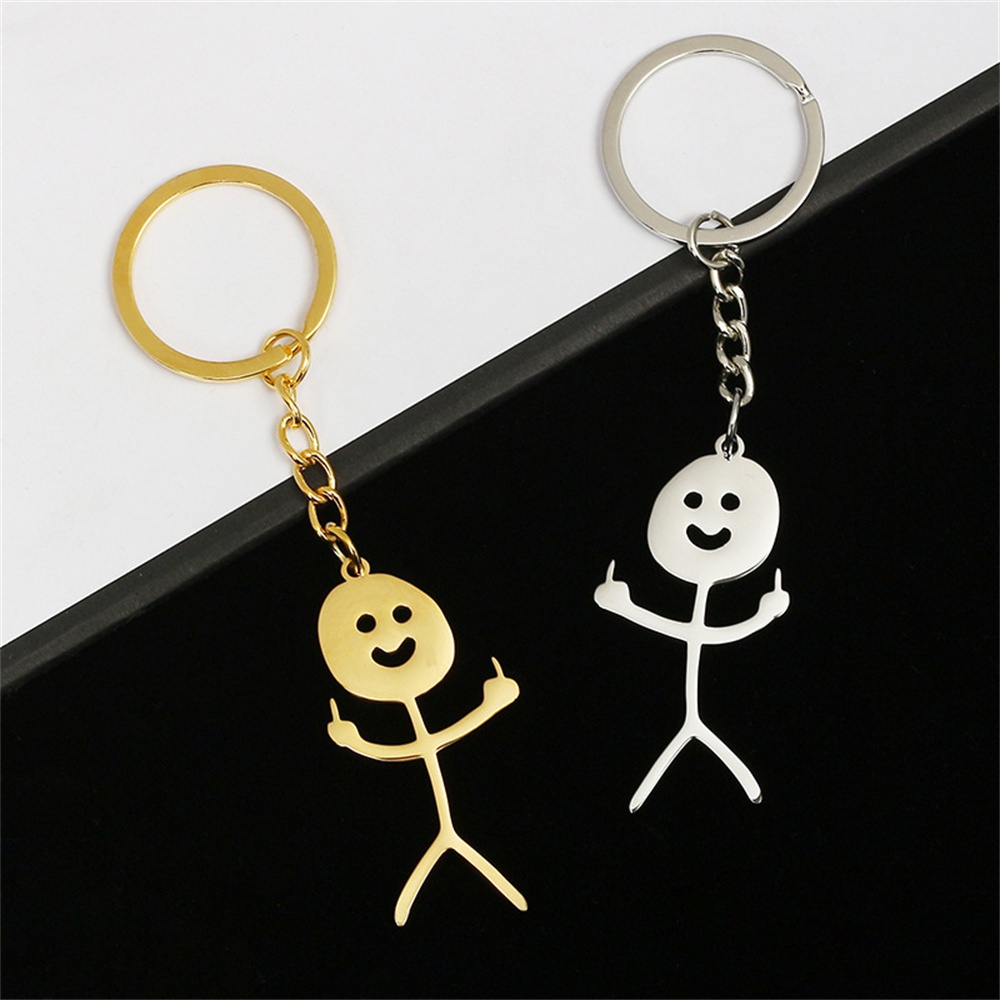 Funny Prank Middle Finger Keychain Cartoon Metal Keyrings for Women Men