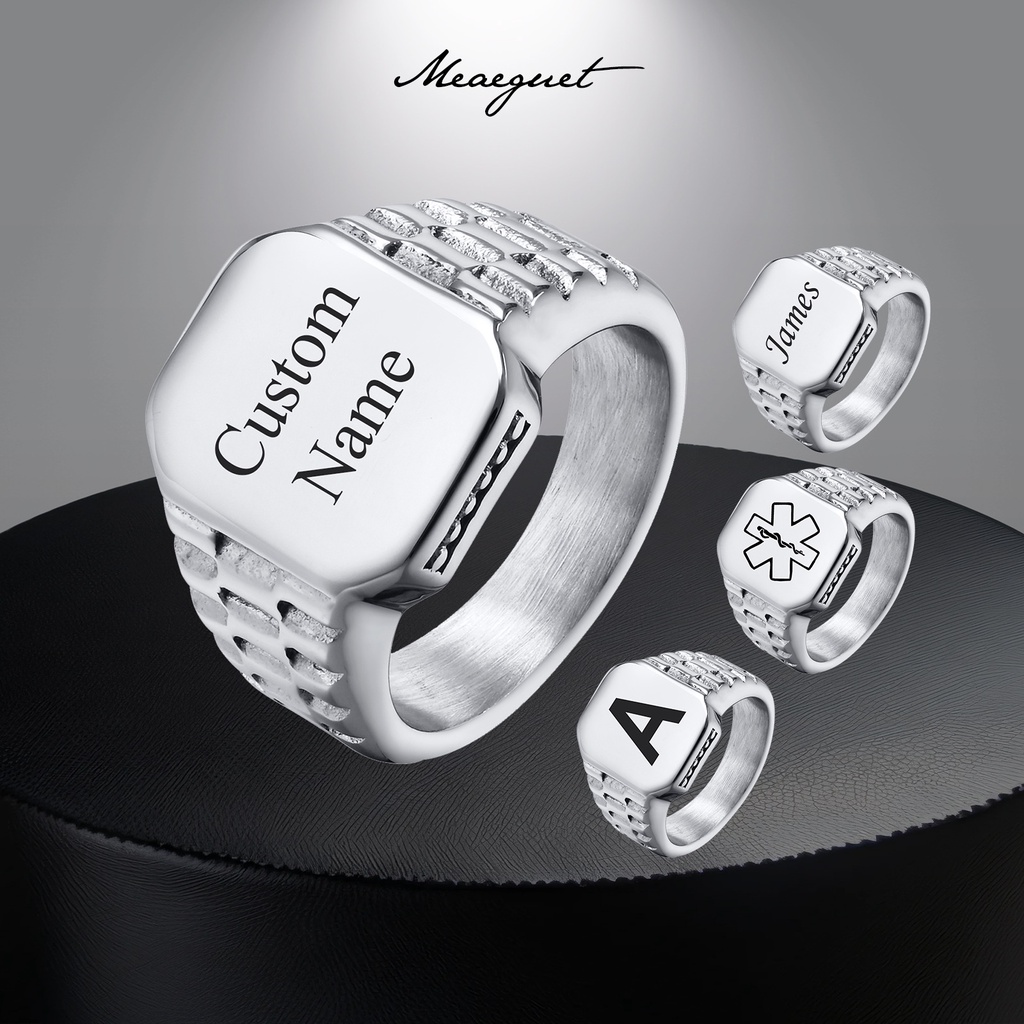 Meaeguet Personalized Stainless Steel Rings for Men Custom Name Letter ...