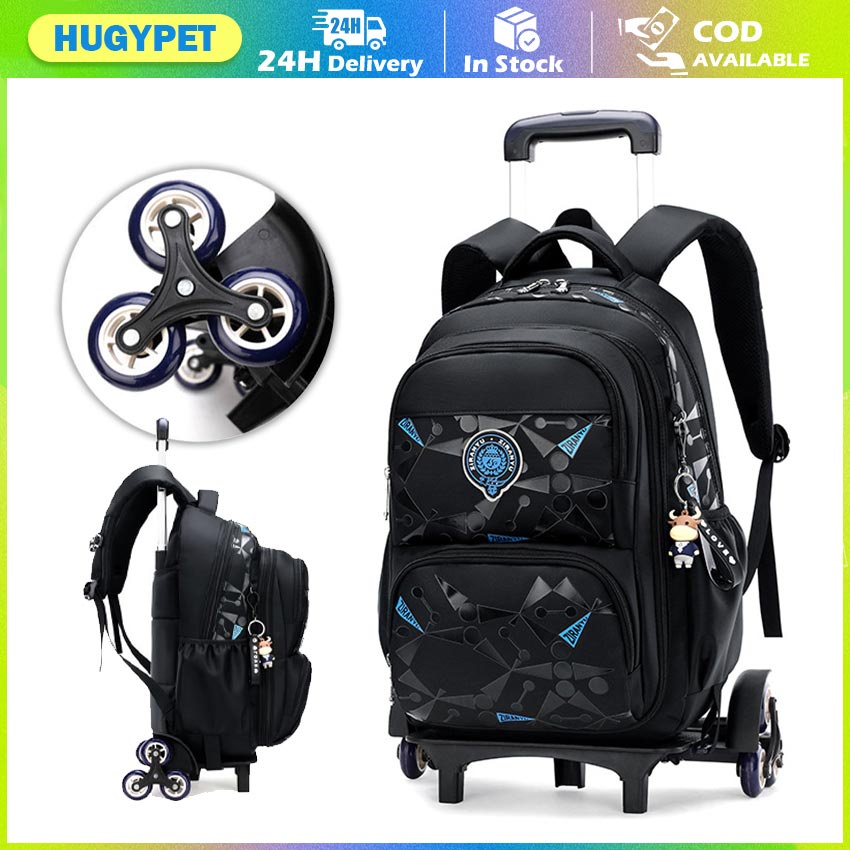 Trolley School Bag School Backpack Bags With Wheels Students Grade 3 6 Detachable Waterproof Luggage