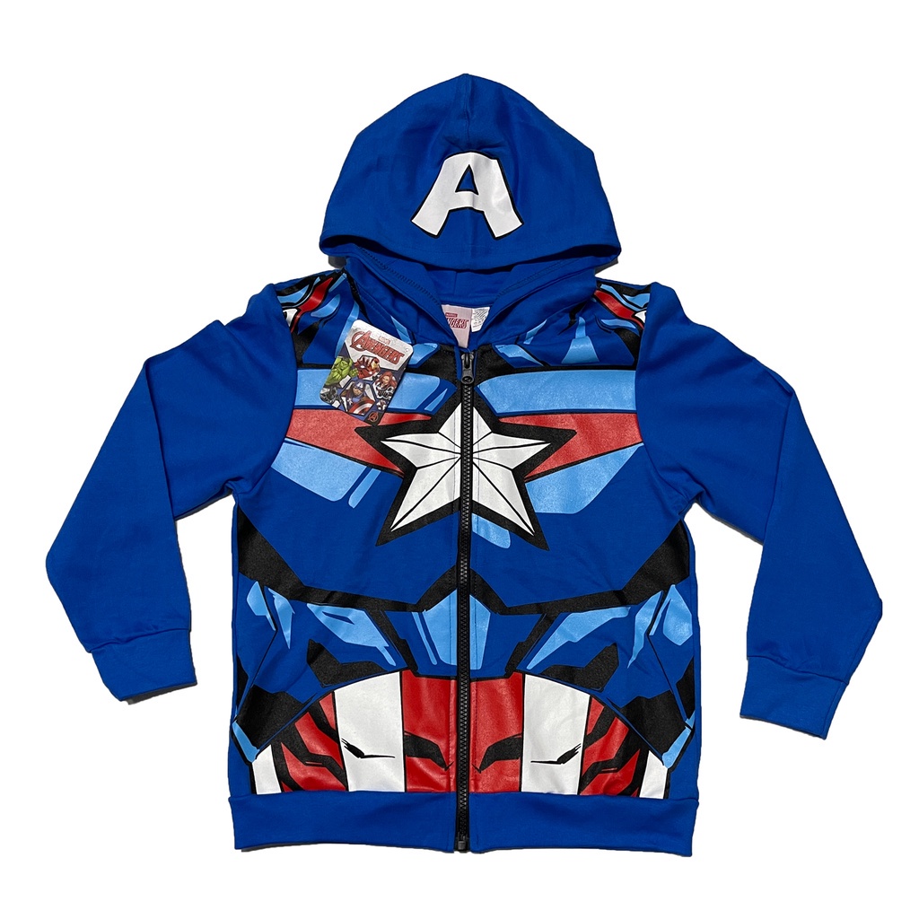 Disney Marvel Avengers Captain America Boys Blue Long Sleeves Jacket With Zipper And Hood