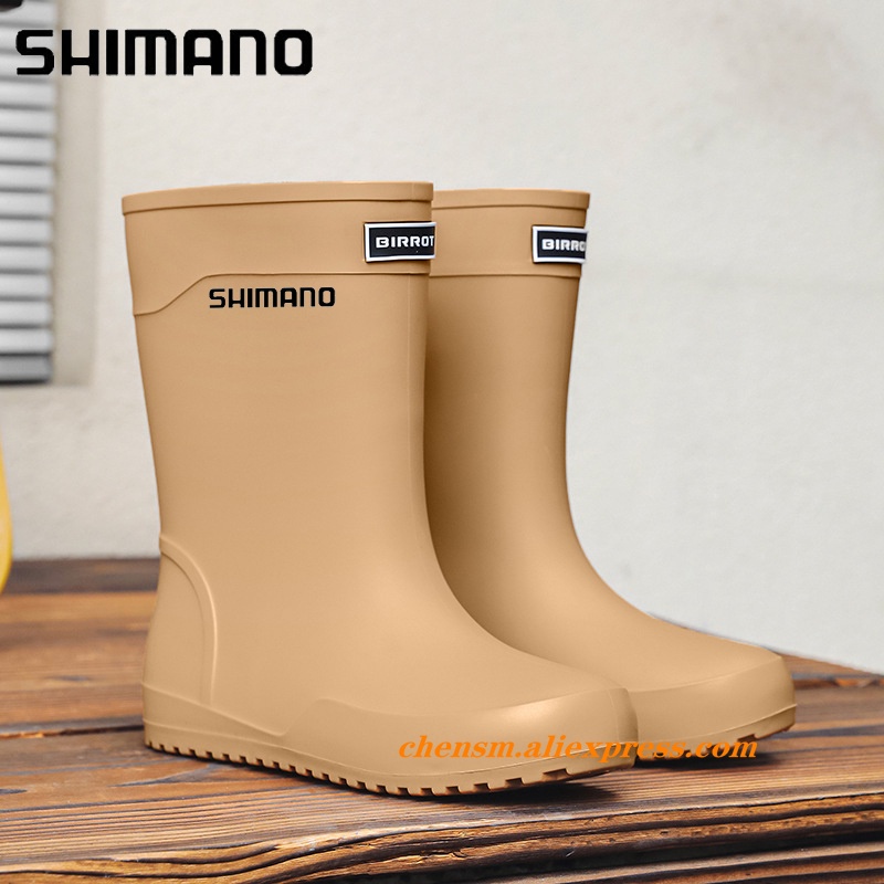 Shimano Fashion Rain Boots Rubber Gumboots 2024 Slip On Mid Calf Waterproof Working Boots 2989