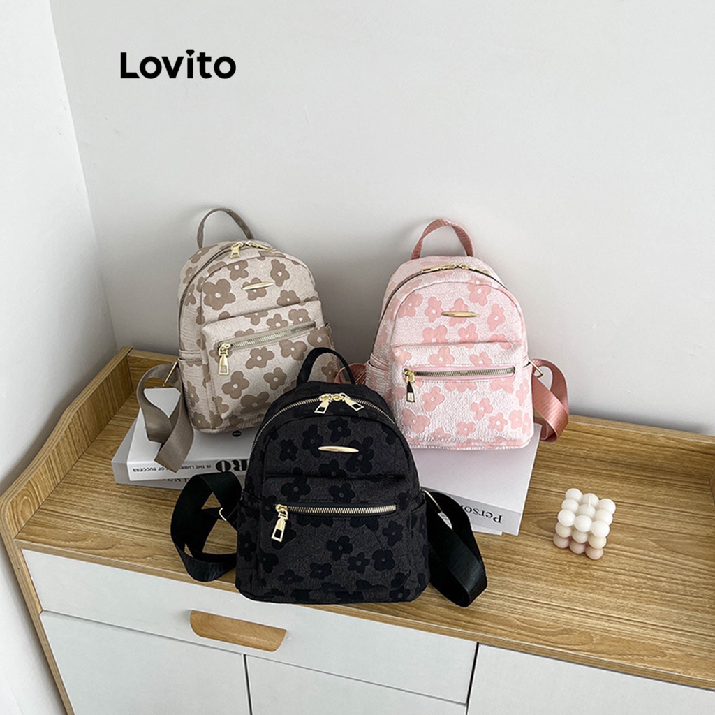 Lovito Women Fashion Casual Floral Zipper Jacquard Mini Cute Backpack ...