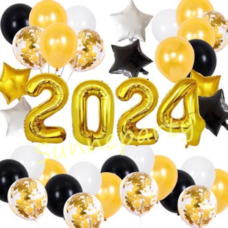 36pcs 2024 New Years Theme Balloon Eva Party Balloon Set 32inch Foil ...