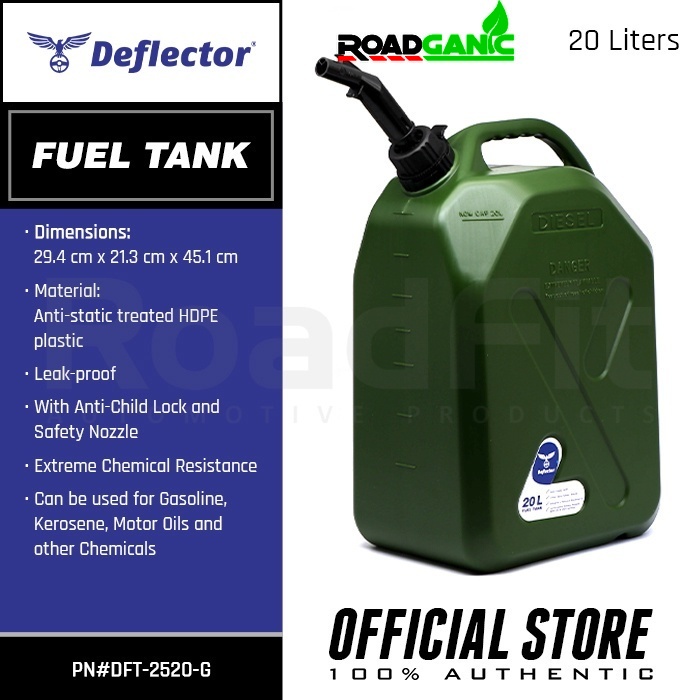 Deflector HDPE Fuel Tank with Antichild Safety Nozzle (GREEN) For Car