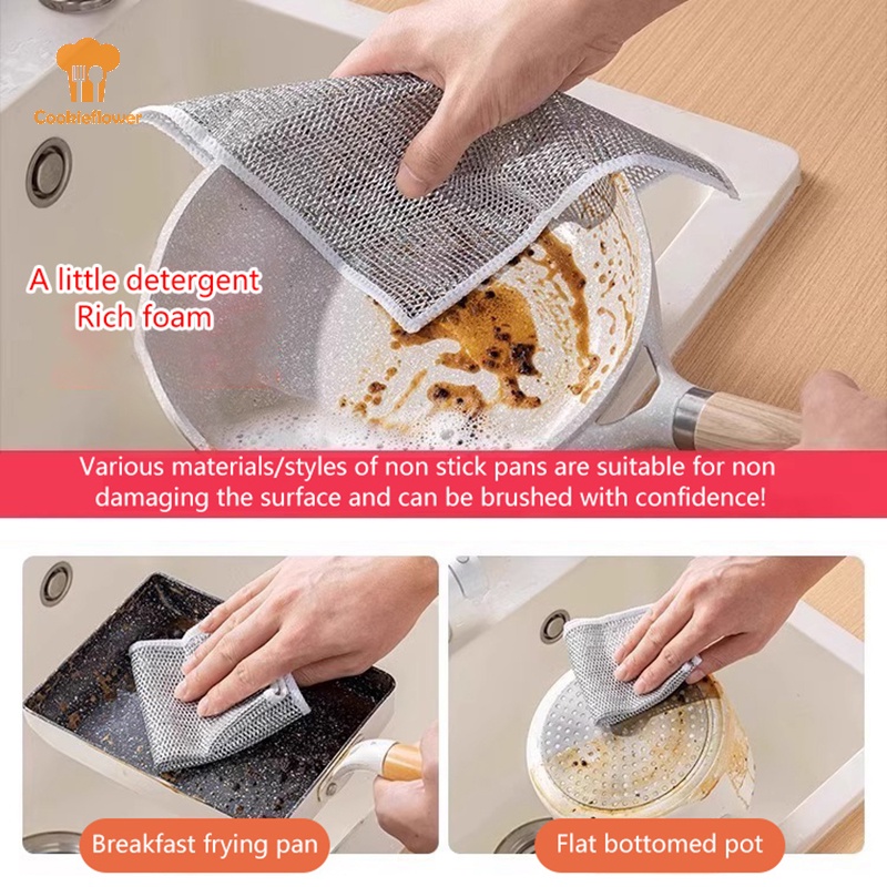 CKFR Steel Wire Dishcloth Magic Dish Towel Non Stick Oil Pot Kitchen