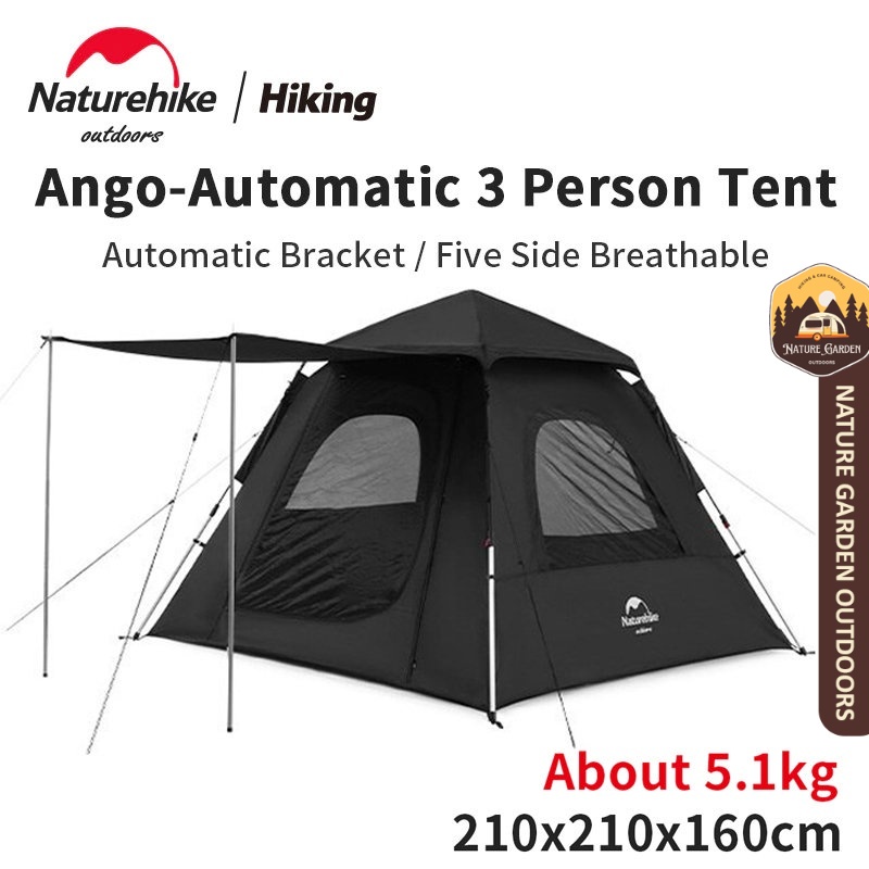 Tente Pop-up Naturehike Ango 3 Personnes – Auvent Amovible, Imperméable 2000mm, UPF 50+, Montage Rapide – Idéale Camping Et Rando