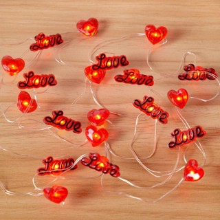 2M 20LED Love String Lights Valentines Day Red Heart Shaped Fairy Light ...