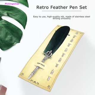 8/11PCS Vintage Quill Pen Set Feather Pen and Ink Set Writing Gift