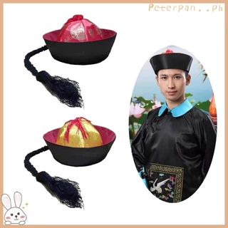 Ancient Chinese Royal Emperor Hat With Ponytail Embroidered Brocade