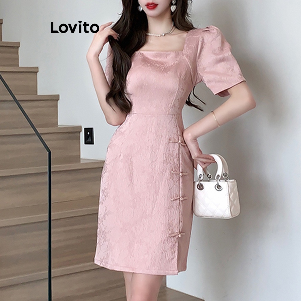 Lovito Women Elegant Plain Jacquard Dress LNE44241 | Shopee Philippines