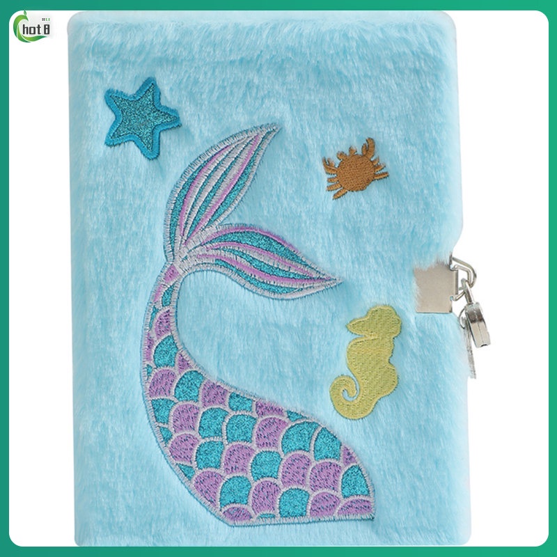Girl Cartoon Plush Locked Notebook Mermaid Tail Diary Lockable Travel ...
