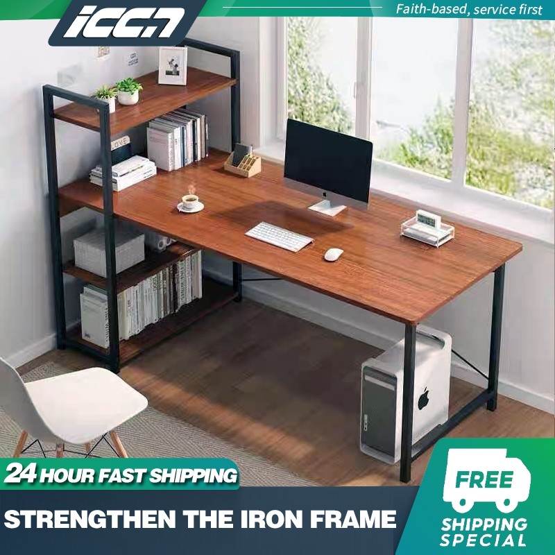 85/90/120cm Computer Table with Book Shelf Study Desk Writing Desk Work ...