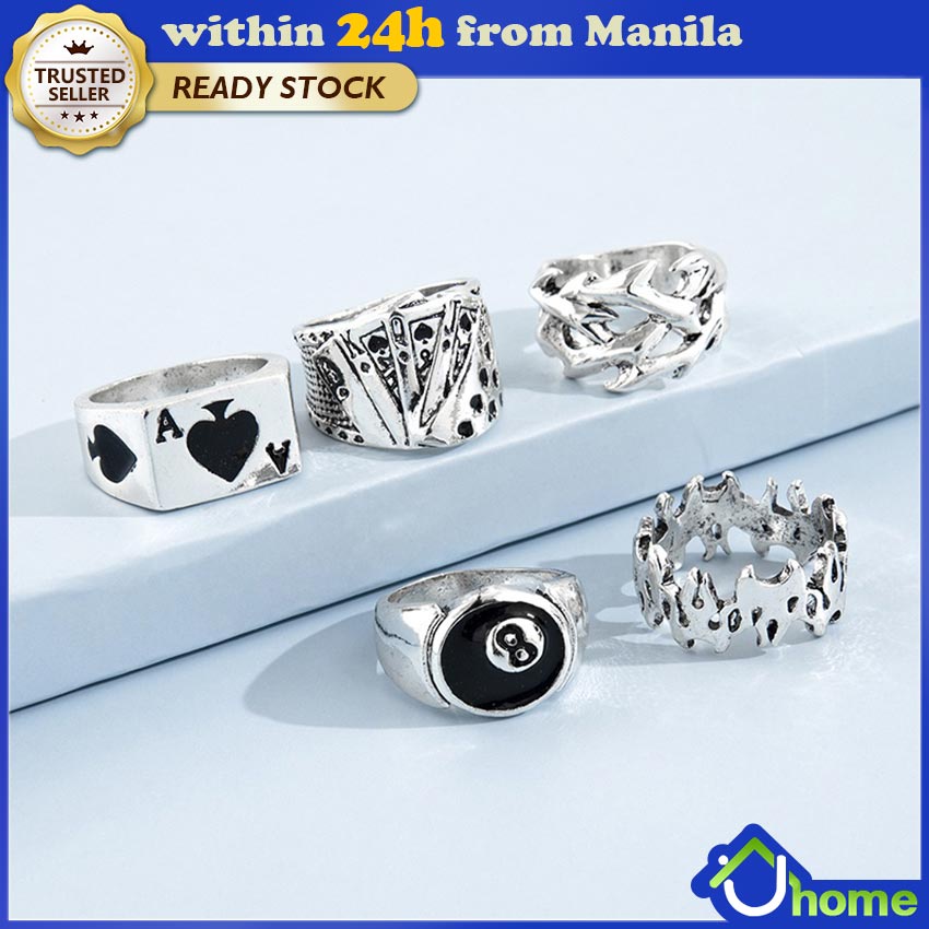 【SOYACAR】5pcs Punk Poker Billiards Ring Punk Vintage Ring Set for Men ...