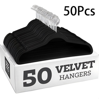 10pcs Non-slip Velvet Hangers Heavy Duty Velvet Suit Hangers With Tie Bar  Space Saving Pullover Grey