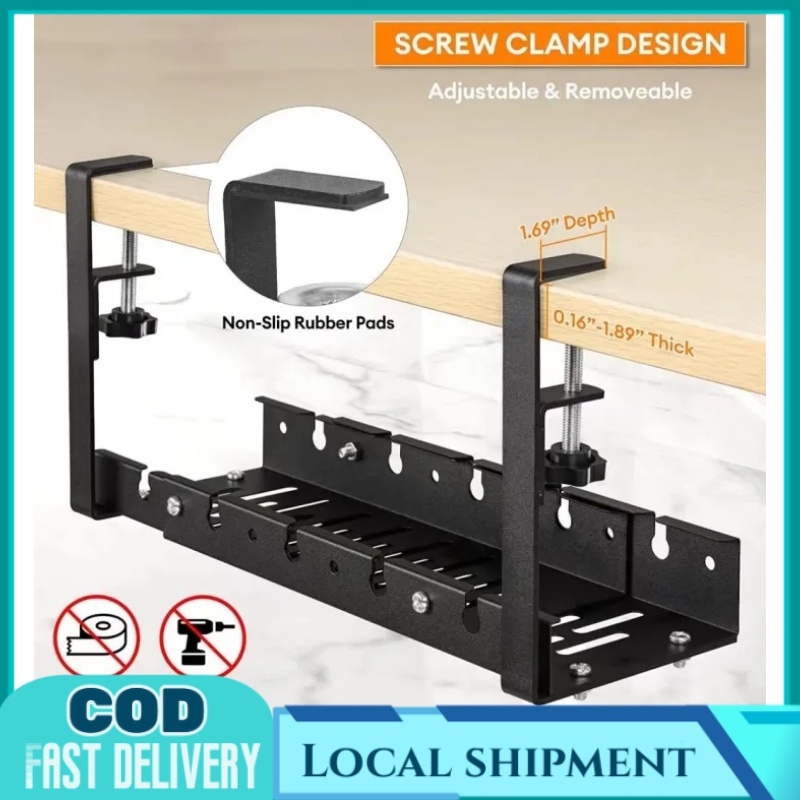 Under Table Storage Rack Cable Management Tray Desk Socket Holder Wire ...