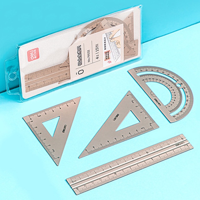 4Pcs minimalist aluminum alloy set ruler, triangular ruler, right angle ...